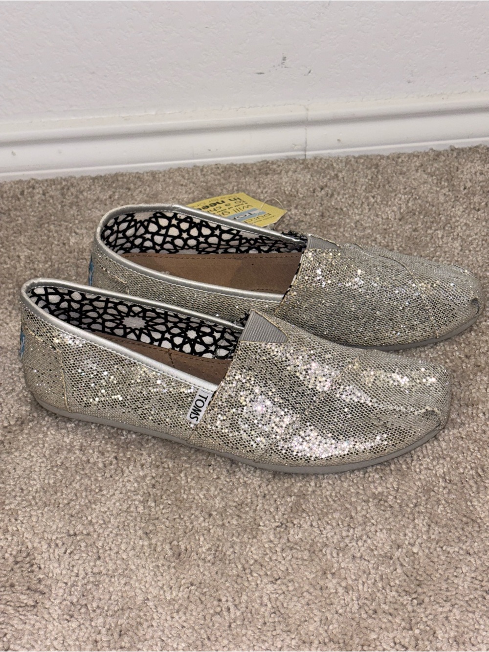 Toms Women's Glitter Slip-On Flats in Silver